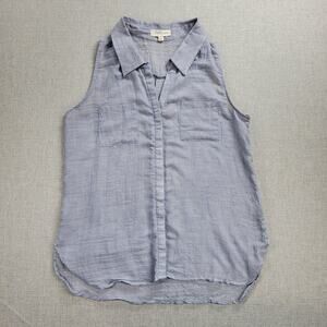 Just Living Womens Tank Shirt Sz S Blue Chambray Button Down Collared Sleeveless